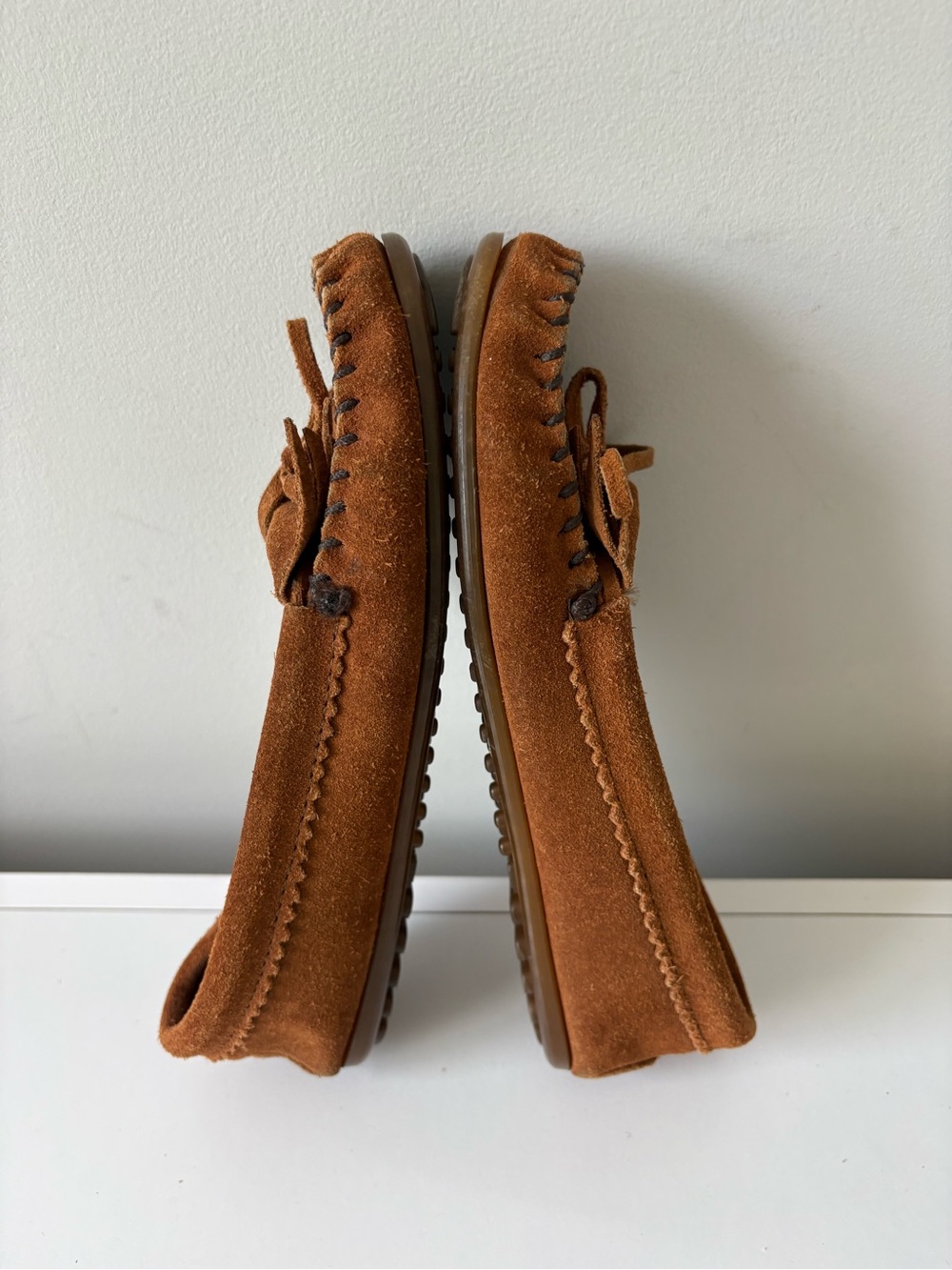 Minnetonka Thunderbird II Moccasins Brown Suede Beaded Leather Loafers Size 7 - Picture 3 of 13
